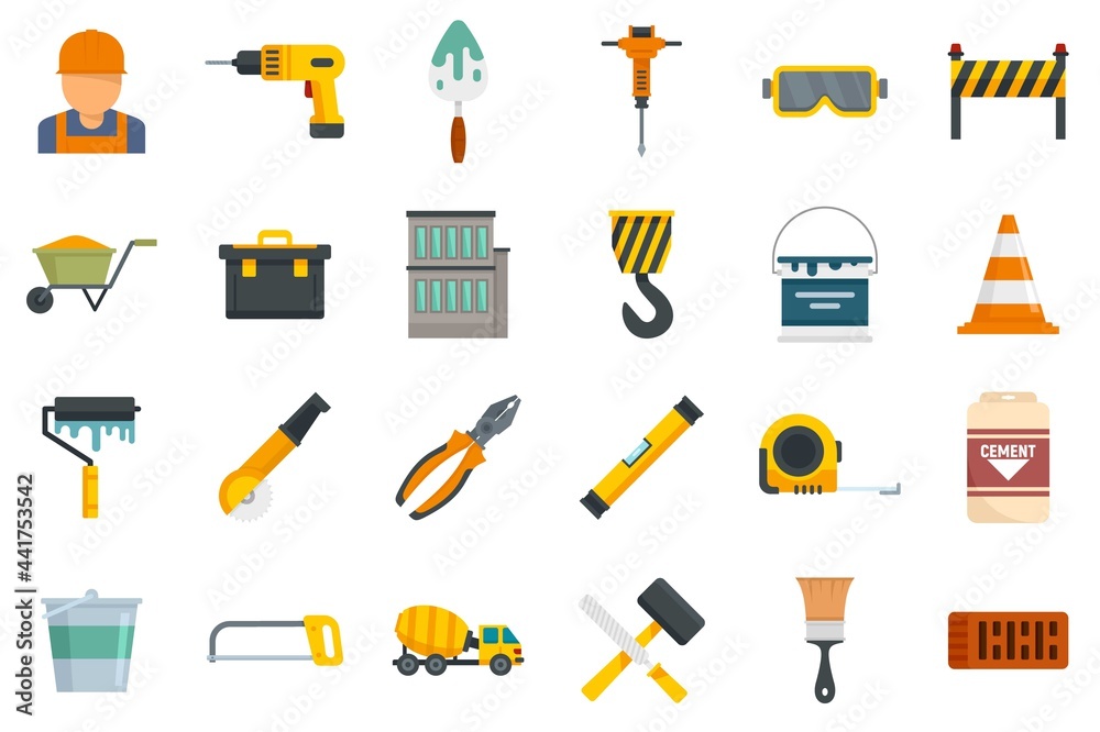 Building reconstruction icons set flat vector isolated Building reconstruction icons set flat vector isolated