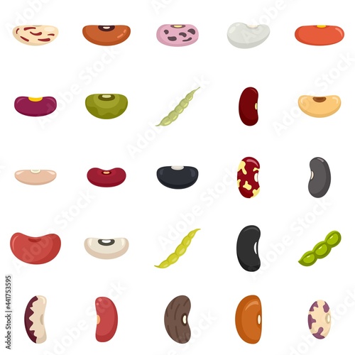 Kidney bean icons set flat vector isolated