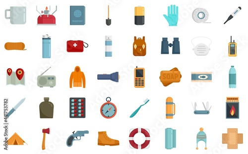 Survival icons set flat vector isolated