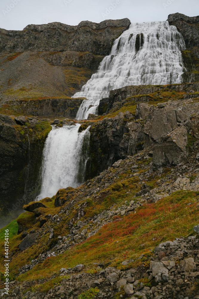 Dynjandi or Fjallfoss waterfall in The Westfjords region in north Iceland. Beautiful nature icelandic landscape