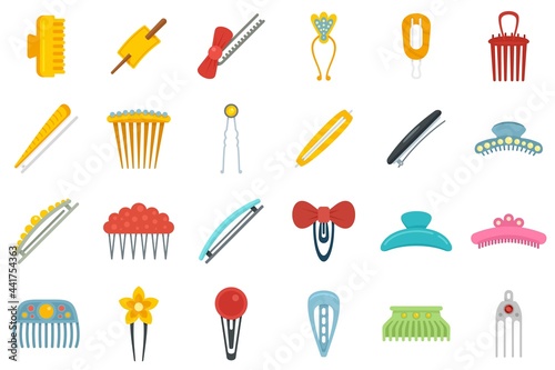 Barrette icons set flat vector isolated