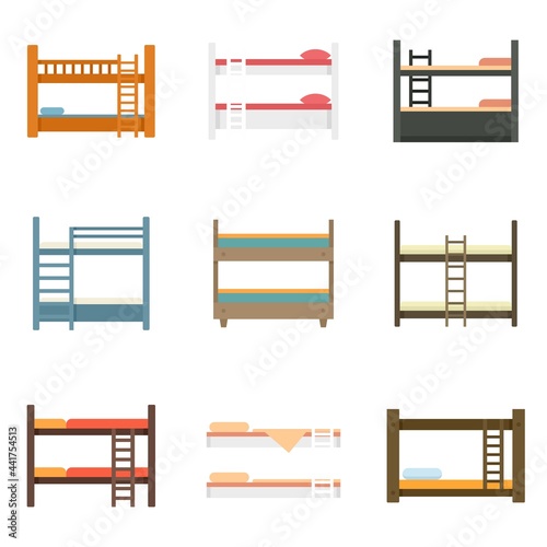 Bunk bed icons set flat vector isolated