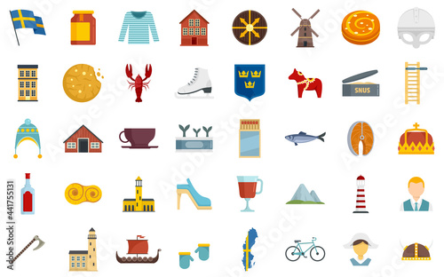 Sweden icons set flat vector isolated photo