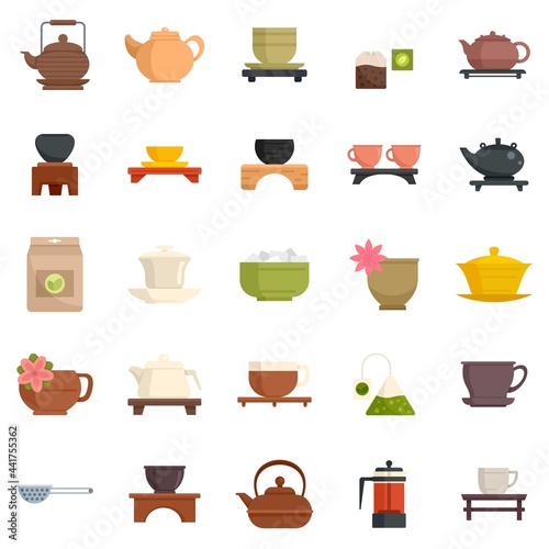 Tea ceremony icons set flat vector isolated