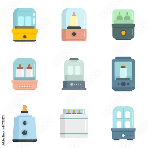 Bottle sterilizer icons set flat vector isolated