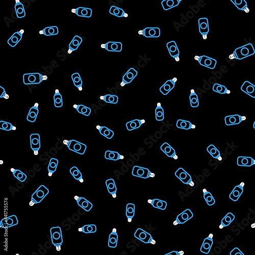 Line Spray can for air freshener, hairspray, deodorant, antiperspirant icon isolated seamless pattern on black background. Vector