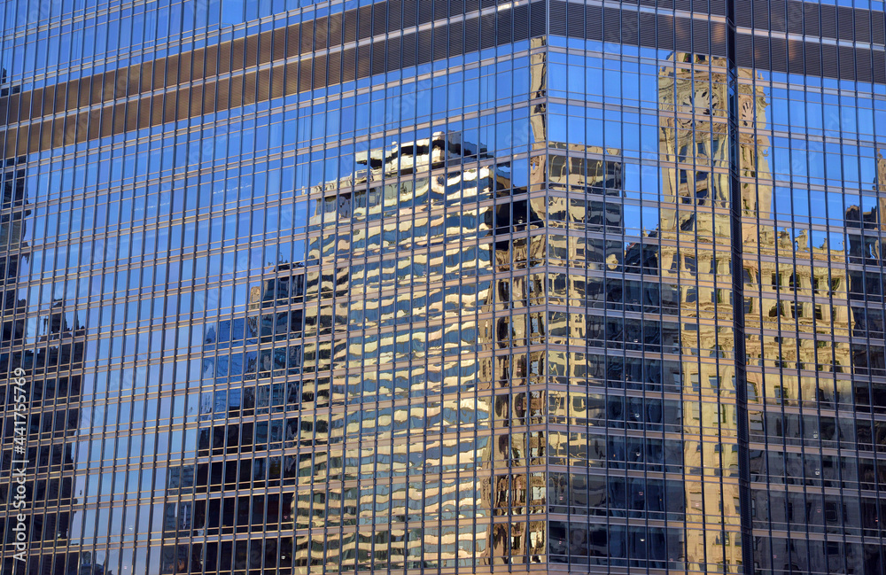 Fototapeta premium 窓一面に映る高層ビル群