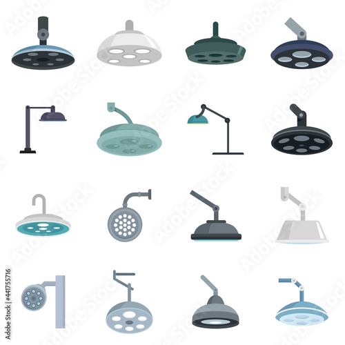 Surgical light icons set flat vector isolated