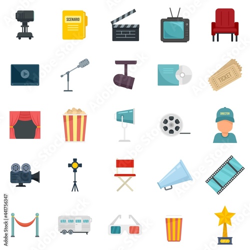 Stage director icons set flat vector isolated