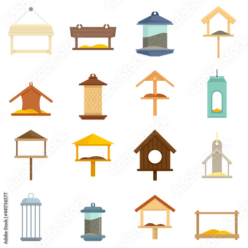 Bird feeders icons set flat vector isolated