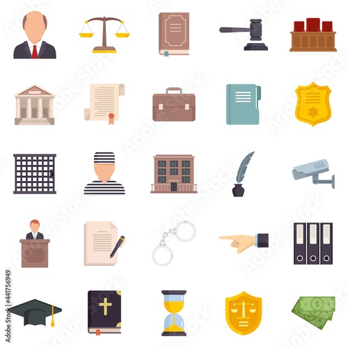 Prosecutor icons set flat vector isolated