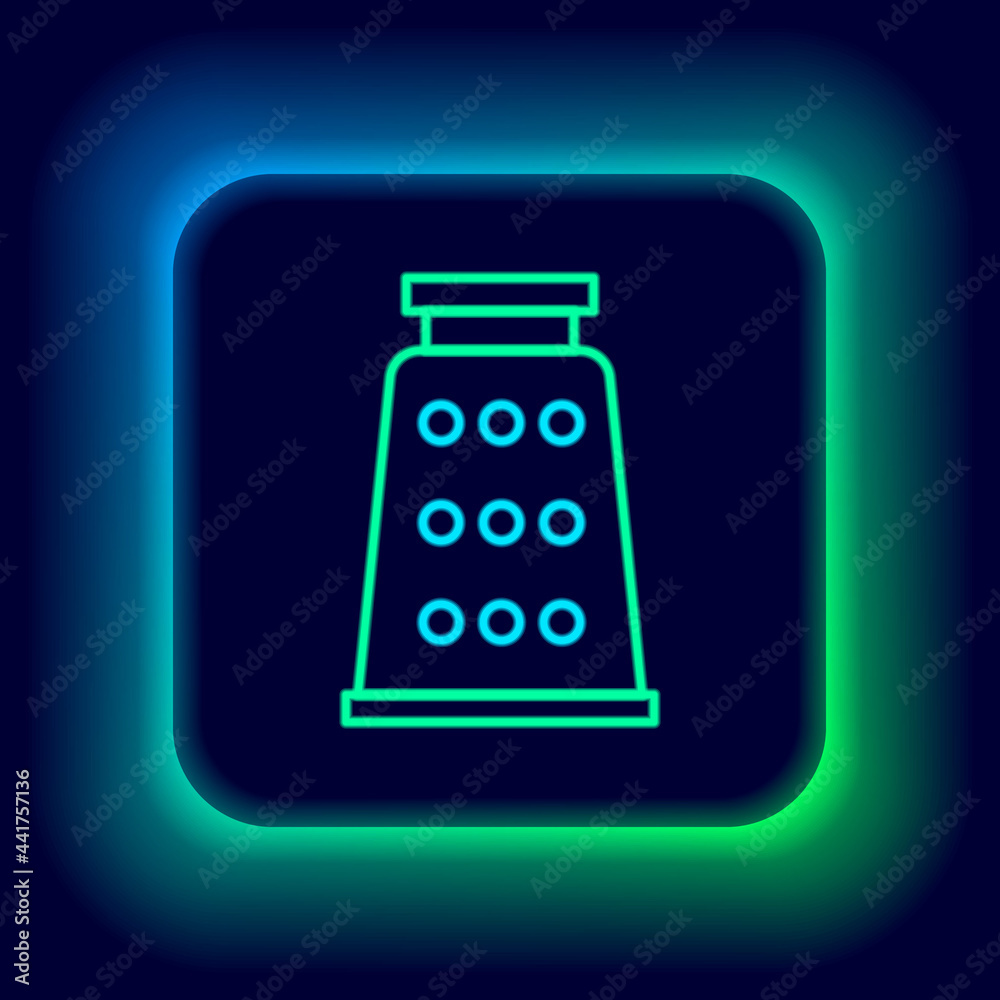 Glowing neon line Grater icon isolated on black background. Kitchen symbol. Cooking utensil. Cutlery sign. Colorful outline concept. Vector Glowing neon line Grater icon isolated on black background. Kitchen symbol. Cooking utensil. Cutlery sign. Colorful outline concept. Vector