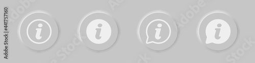 Information icon symbol in neumorphic circle illustration set, faq info mark neomorphism style vector knowlwdge element.