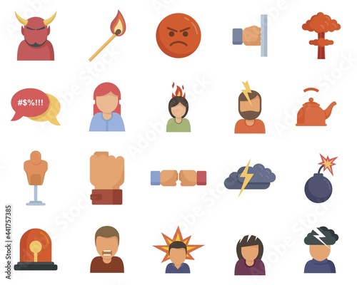 Rage icons set flat vector isolated