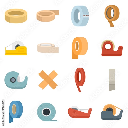 Scotch tape icons set flat vector isolated