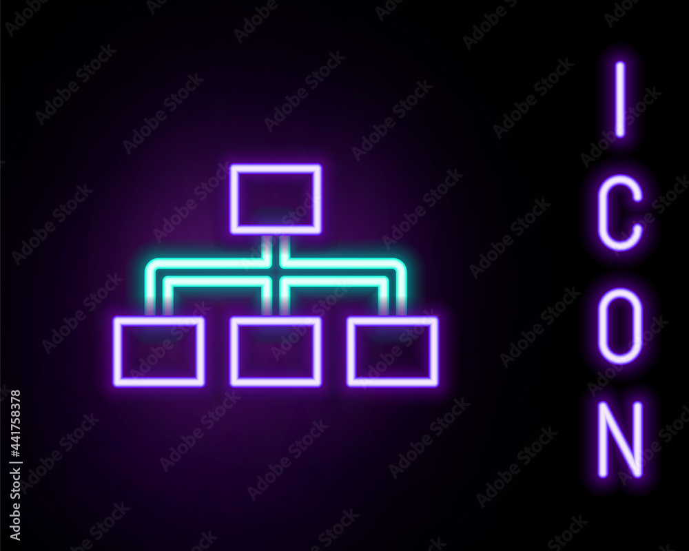 Glowing neon line Business hierarchy organogram chart infographics icon isolated on black background. Corporate organizational structure graphic elements. Colorful outline concept. Vector