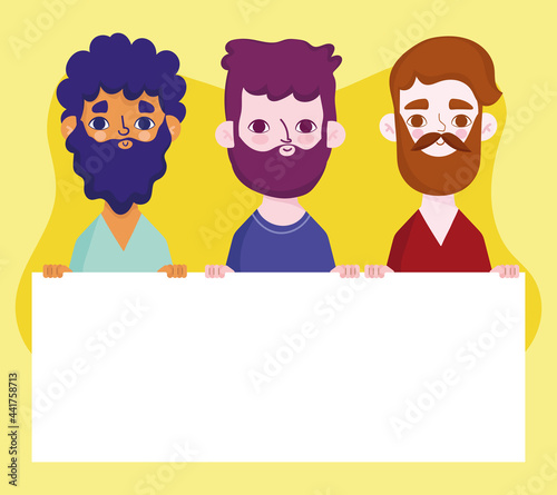 bearded men with banner