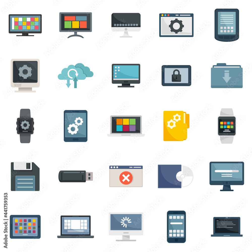 Operating system icons set flat vector isolated