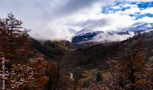 Paisaje de montana en el invierno del valle de Malalcahuello, araucania andina photo
