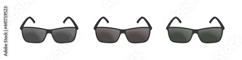 Colored sunglasses on a white background. Set of vector drawings of glasses. Collection of illustrations of glasses from the sun.