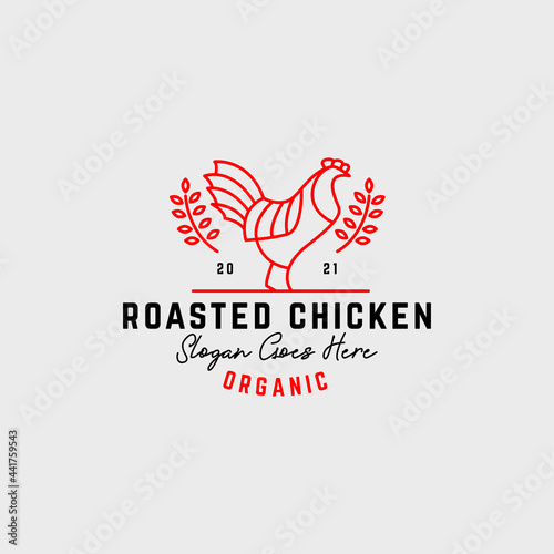 outline roasted chicken meat logo design inspiration, best for line art organic food logo vector