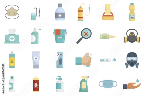 Disinfection icons set flat vector isolated