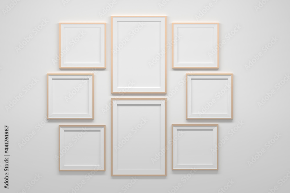 Mockup template with many two vertical A4 frames and two sets of three square frames