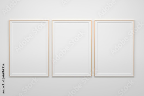 Mockup template with three large blank empty A4 frames on white background