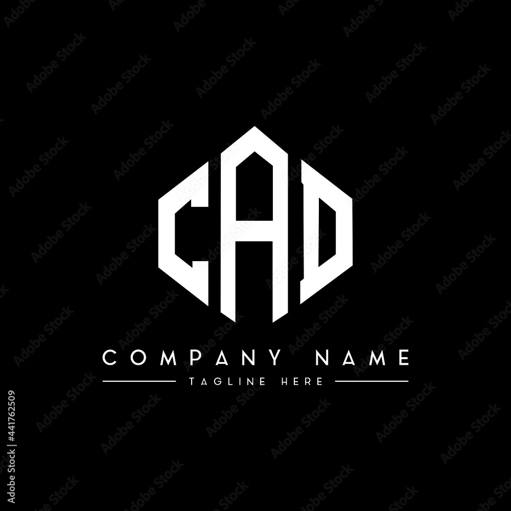 CAD letter logo design with polygon shape. CAD polygon logo monogram. CAD cube logo design. CAD hexagon vector logo template white and black colors. CAD monogram, CAD business and real estate logo. 