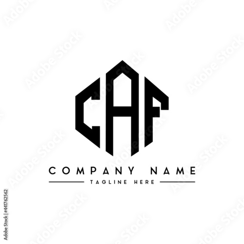 CAF letter logo design with polygon shape. CAF polygon logo monogram. CAF cube logo design. CAF hexagon vector logo template white and black colors. CAF monogram, CAF business and real estate logo. 