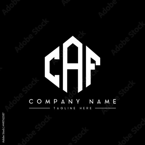 CAF letter logo design with polygon shape. CAF polygon logo monogram. CAF cube logo design. CAF hexagon vector logo template white and black colors. CAF monogram, CAF business and real estate logo. 