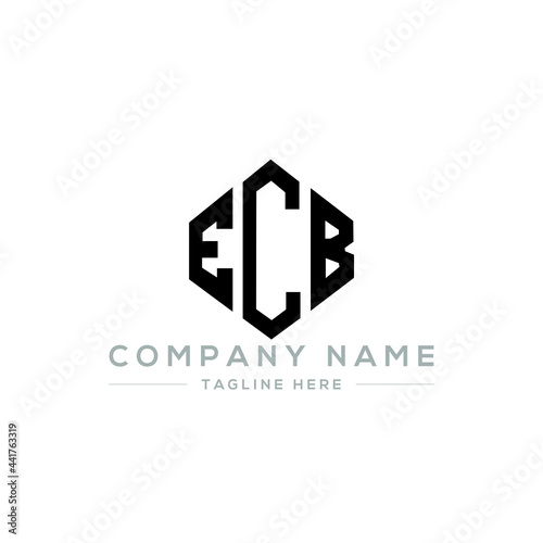 ECB letter logo design with polygon shape. ECB polygon logo monogram. ECB cube logo design. ECB hexagon vector logo template white and black colors. ECB monogram, ECB business and real estate logo. 