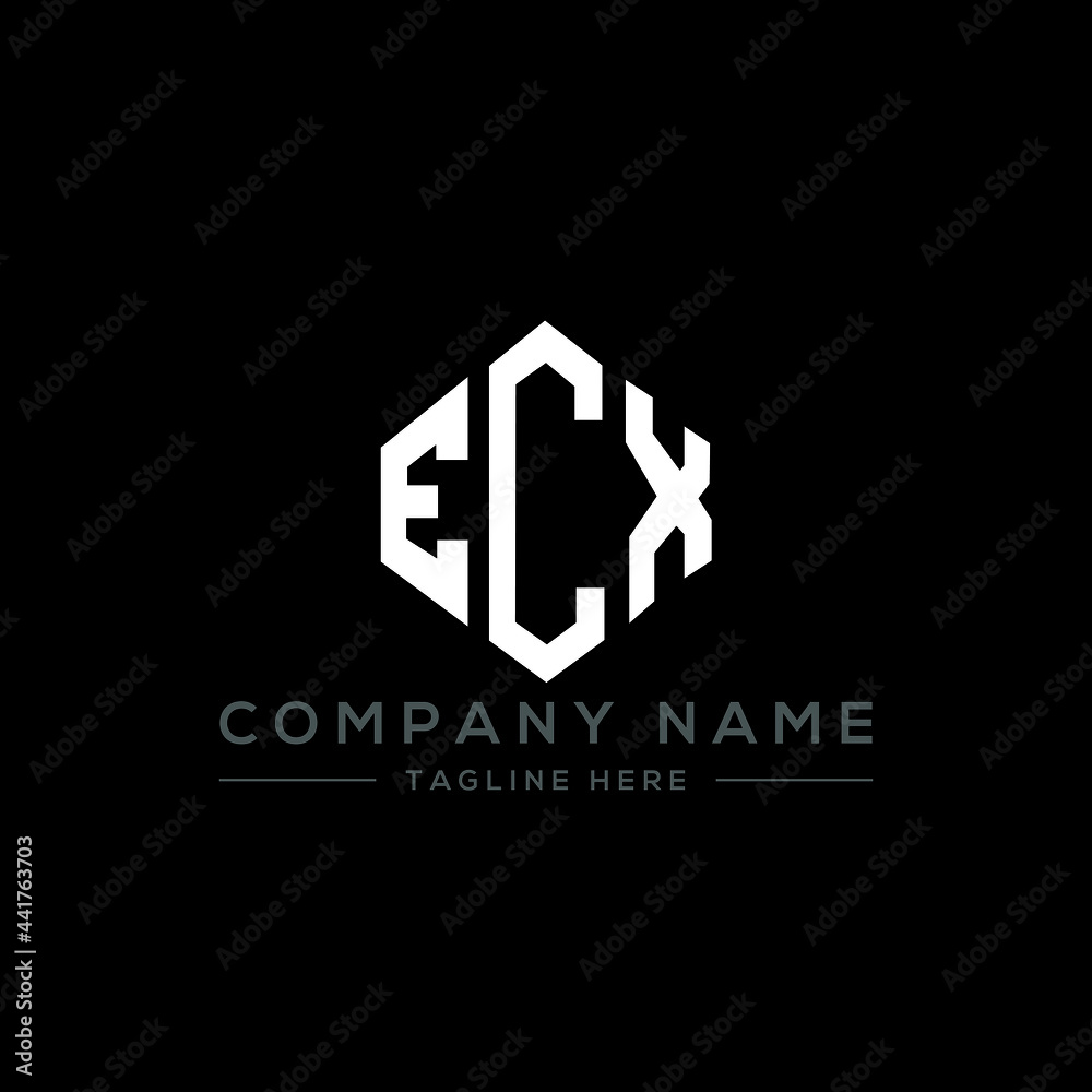 ECX letter logo design with polygon shape. ECX polygon logo monogram. ECX cube logo design. ECX hexagon vector logo template white and black colors. ECX monogram, ECX business and real estate logo. 