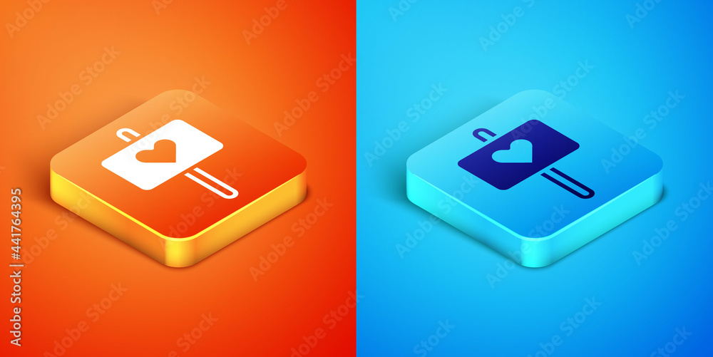 Isometric Peace icon isolated on orange and blue background. Hippie symbol of peace. Vector