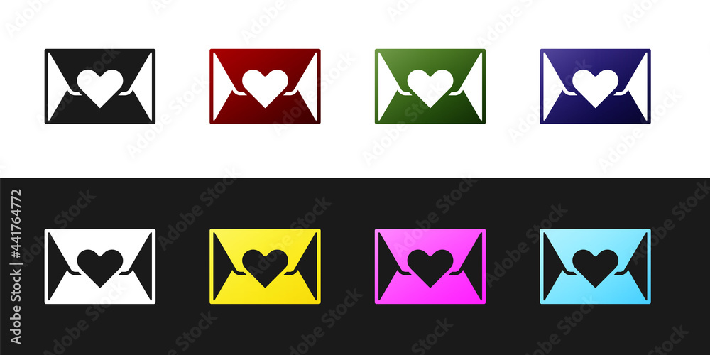 Set Envelope with Valentine heart icon isolated on black and white background. Message love. Letter love and romance. Vector Set Envelope with Valentine heart icon isolated on black and white background. Message love. Letter love and romance. Vector
