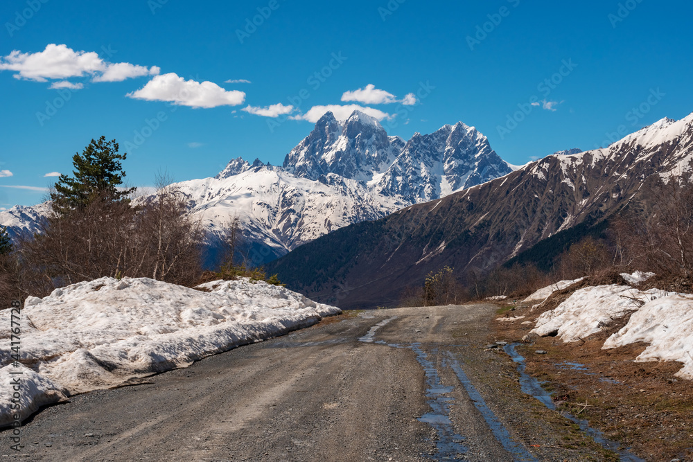 View of Mount Ushba. Ushba is one of the most notable peaks of the Caucasus range, located in the Svaneti region of Georgia View of Mount Ushba. Ushba is one of the most notable peaks of the Caucasus range, located in the Svaneti region of Georgia