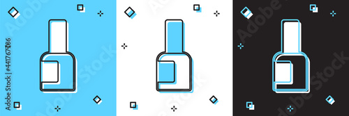 Set Bottle of nail polish icon isolated on blue and white, black background. Vector