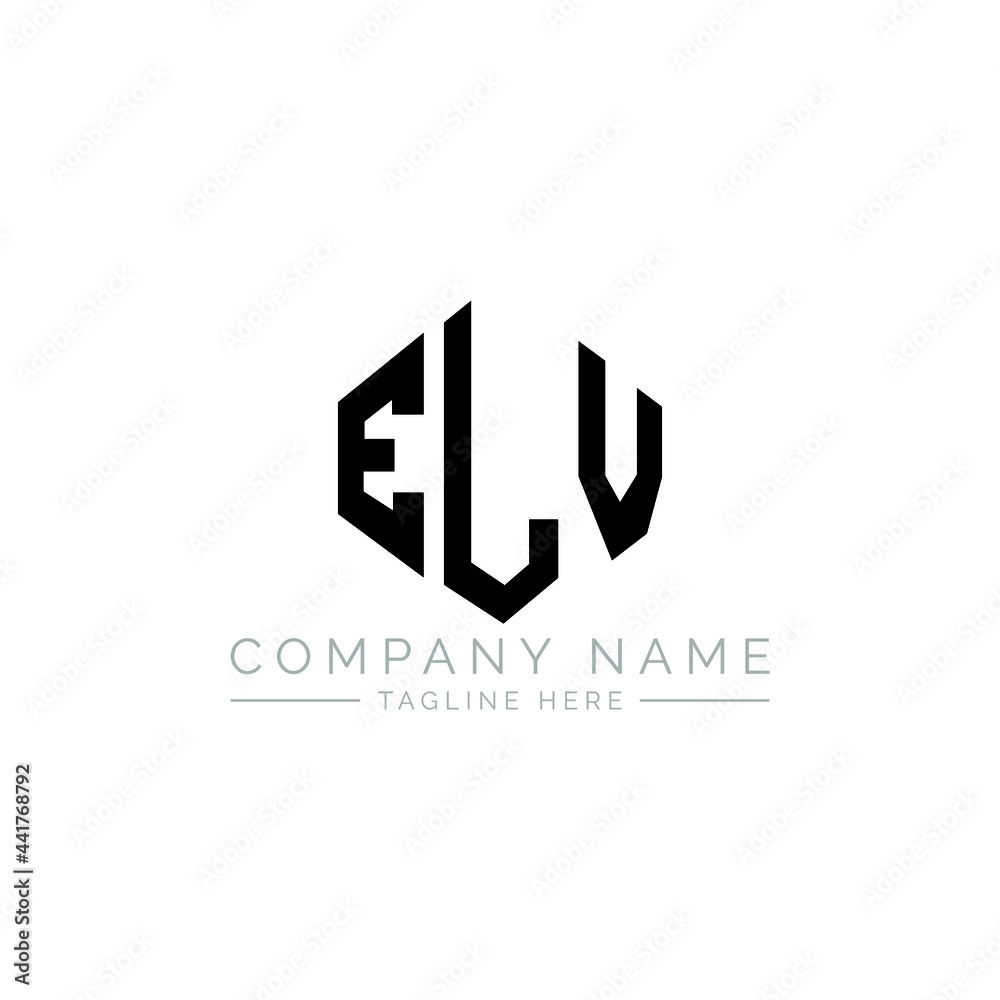 ELV letter logo design with polygon shape. ELV polygon logo monogram. ELV cube logo design. ELV hexagon vector logo template white and black colors. ELV monogram, ELV business and real estate logo. 