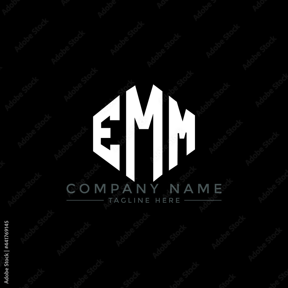 EMM letter logo design with polygon shape. EMM polygon logo monogram. EMM cube logo design. EMM hexagon vector logo template white and black colors. EMM monogram, EMM business and real estate logo. 