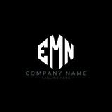 EMN letter logo design with polygon shape. EMN polygon logo monogram. EMN cube logo design. EMN hexagon vector logo template white and black colors. EMN monogram, EMN business and real estate logo. 