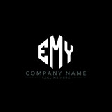 EMY letter logo design with polygon shape. EMY polygon logo monogram. EMY cube logo design. EMY hexagon vector logo template white and black colors. EMY monogram, EMY business and real estate logo. 