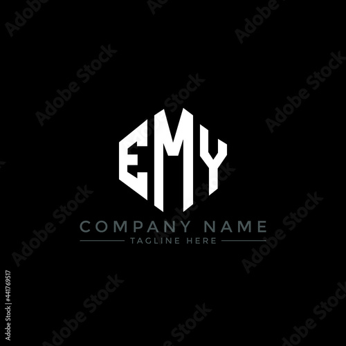 EMY letter logo design with polygon shape. EMY polygon logo monogram. EMY cube logo design. EMY hexagon vector logo template white and black colors. EMY monogram, EMY business and real estate logo.  photo
