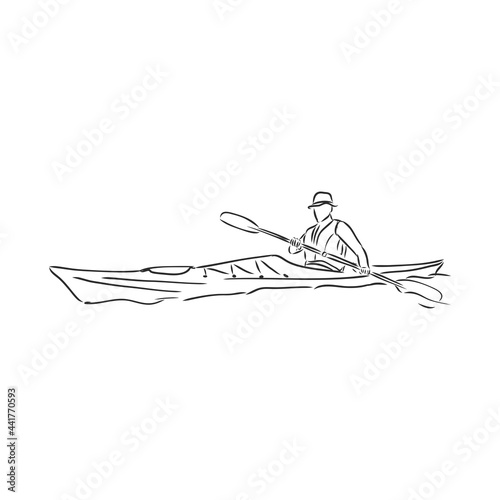 Sketch of kayaking people, Hand drawn Vector illustration