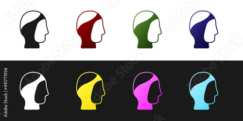 Set Diving hood icon isolated on black and white background. Spearfishing hat winter swim hood. Diving underwater equipment. Vector