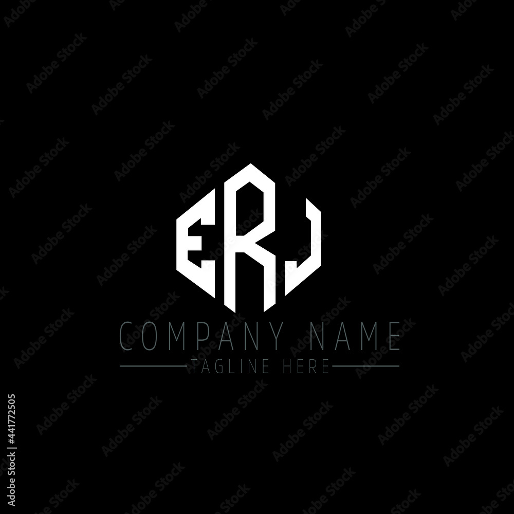 Obraz premium ERJ letter logo design with polygon shape. ERJ polygon logo monogram. ERJ cube logo design. ERJ hexagon vector logo template white and black colors. ERJ monogram, ERJ business and real estate logo. 