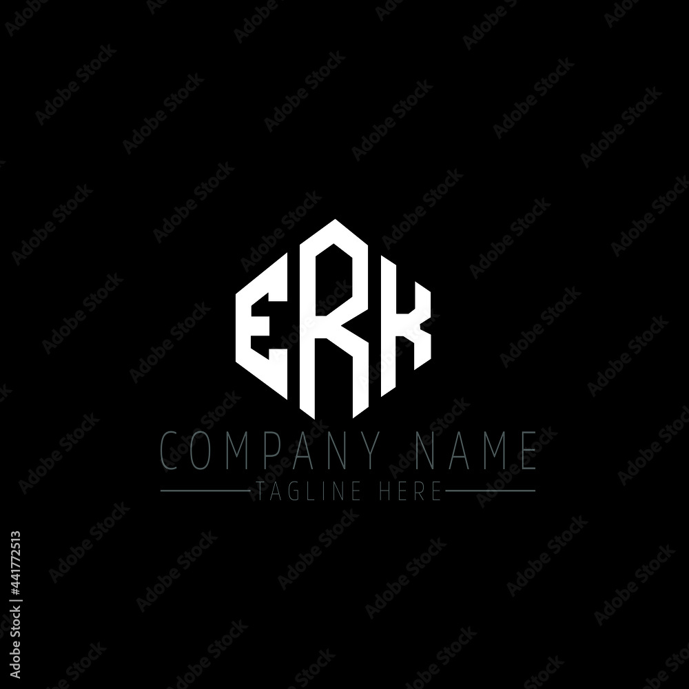 Obraz premium ERK letter logo design with polygon shape. ERK polygon logo monogram. ERK cube logo design. ERK hexagon vector logo template white and black colors. ERK monogram, ERK business and real estate logo. 