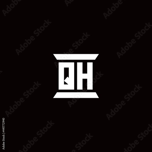 QH logo initial letter monogram with pillar shape design template isolated in black background