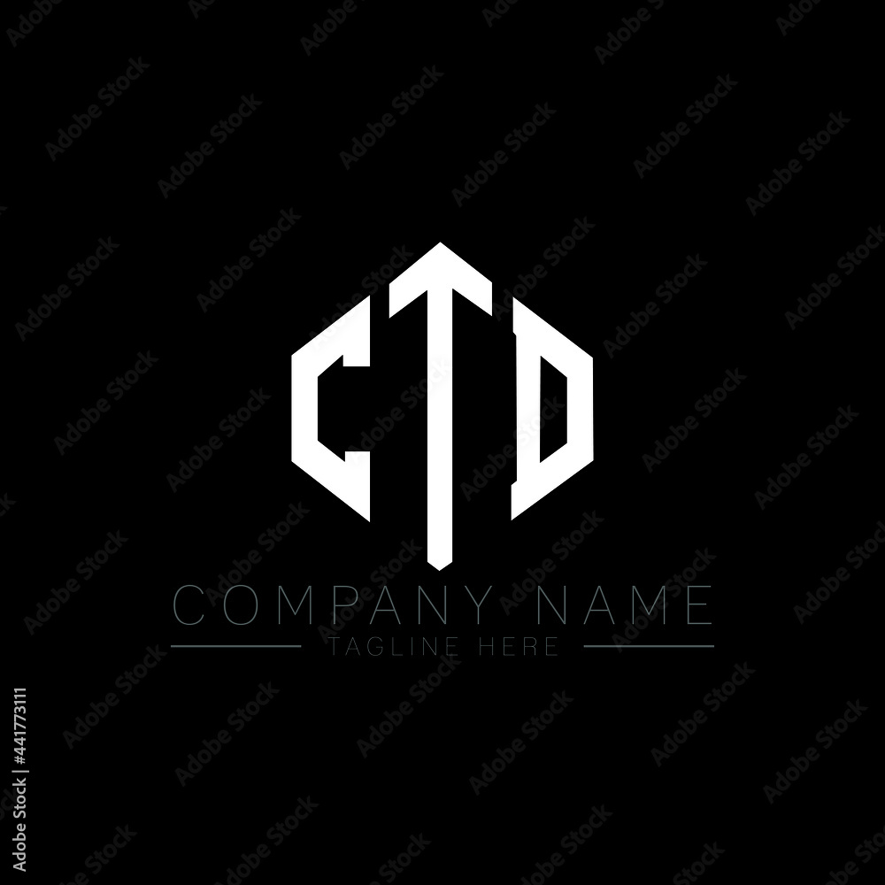 CTD letter logo design with polygon shape. CTD polygon logo monogram. CTD cube logo design. CTD hexagon vector logo template white and black colors. CTD monogram, CTD business and real estate logo. 