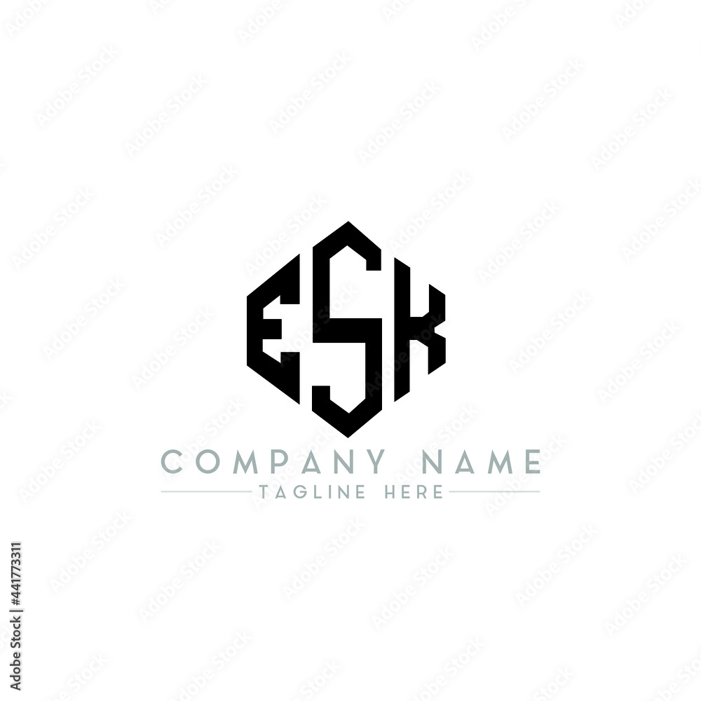 Obraz premium ESK letter logo design with polygon shape. ESK polygon logo monogram. ESK cube logo design. ESK hexagon vector logo template white and black colors. ESK monogram, ESK business and real estate logo. 