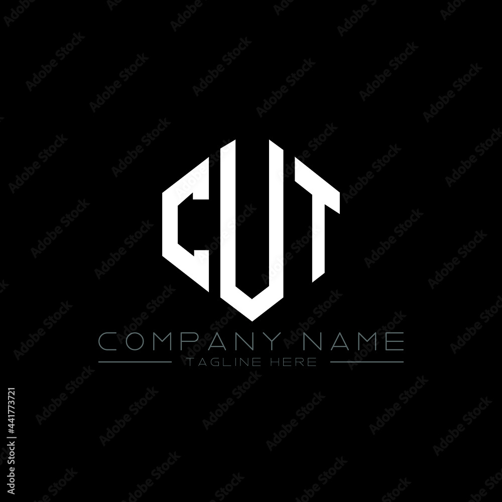 CUT letter logo design with polygon shape. CUT polygon logo monogram. CUT cube logo design. CUT hexagon vector logo template white and black colors. CUT monogram, CUT business and real estate logo. 